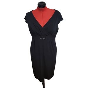 White House Black Market fitted midi dress with cap sleeves v neck and buckle 14